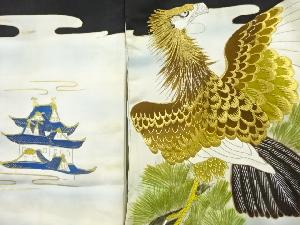 アンティーク　鷹に松・城模様刺繍紋付男児着物(長襦袢付き)